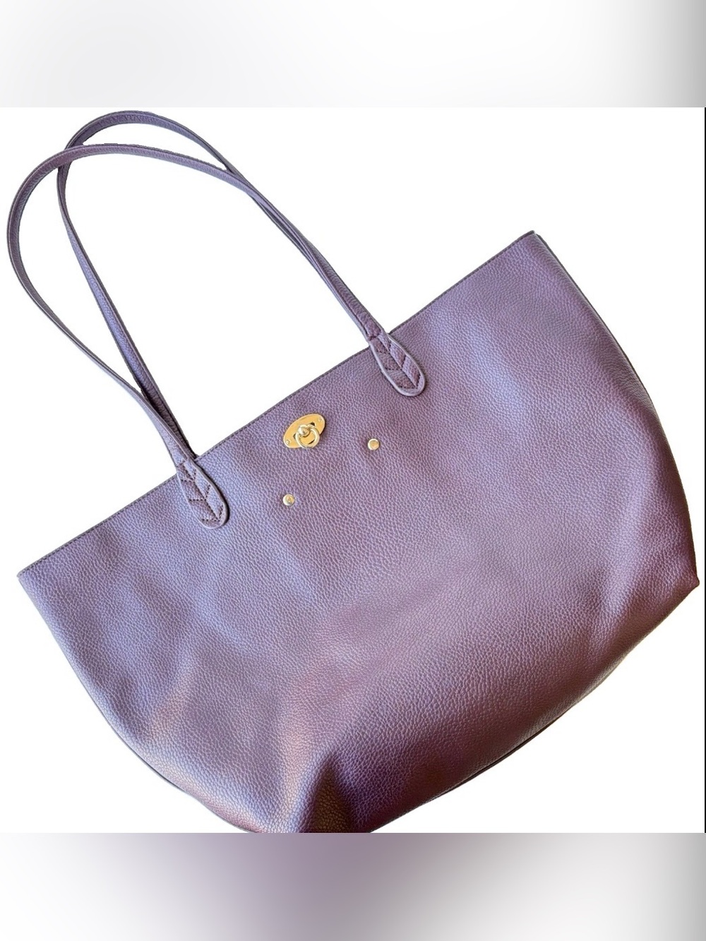 BCBG PARIS Reversible Burgundy Cream Tote Bag 18"w x12"h Gold Lock Logo